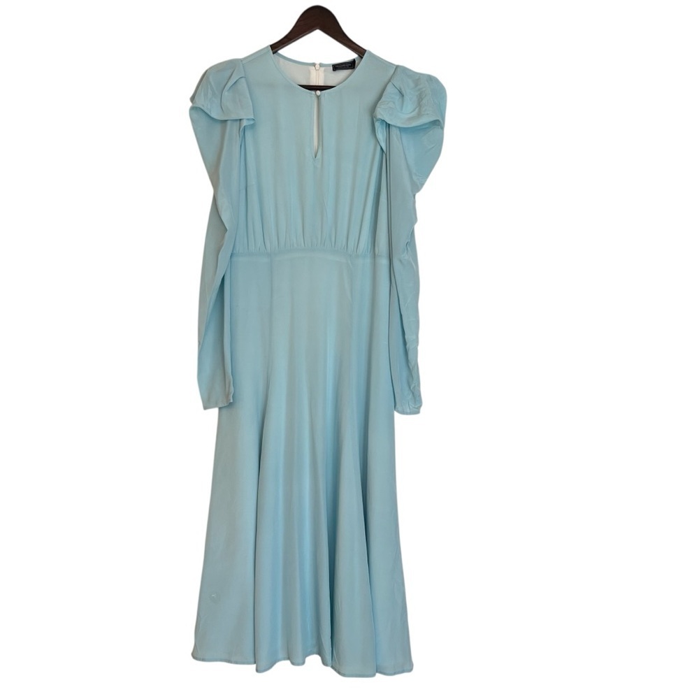Vineyard Vines Silk Puff Sleeve Midi Dress Cinderella Blue 6 Regencycore Formal